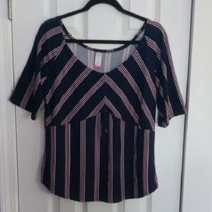 No Boundaries Navy and White Striped Top
